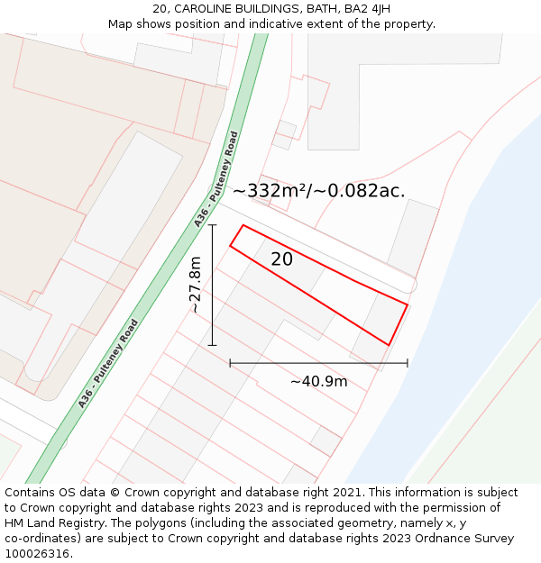 20, CAROLINE BUILDINGS, BATH, BA2 4JH: Plot and title map