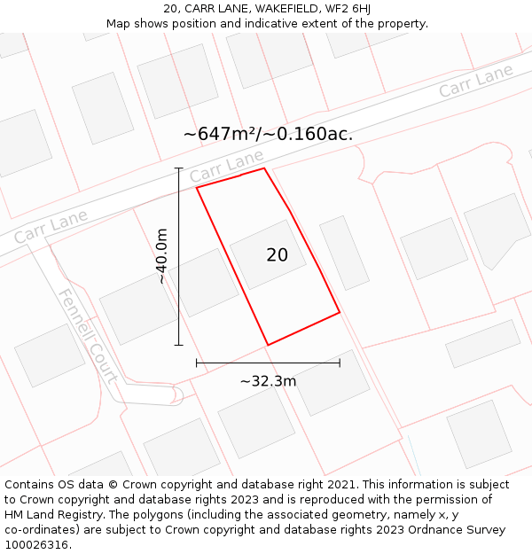 20, CARR LANE, WAKEFIELD, WF2 6HJ: Plot and title map