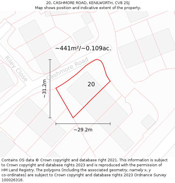 20, CASHMORE ROAD, KENILWORTH, CV8 2SJ: Plot and title map