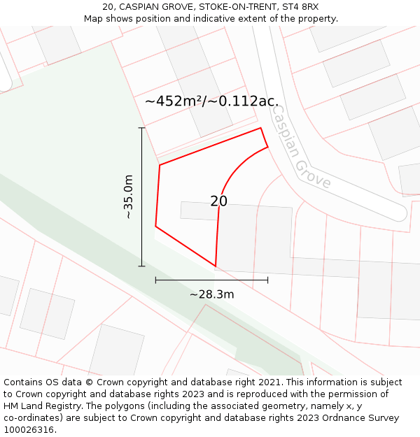 20, CASPIAN GROVE, STOKE-ON-TRENT, ST4 8RX: Plot and title map