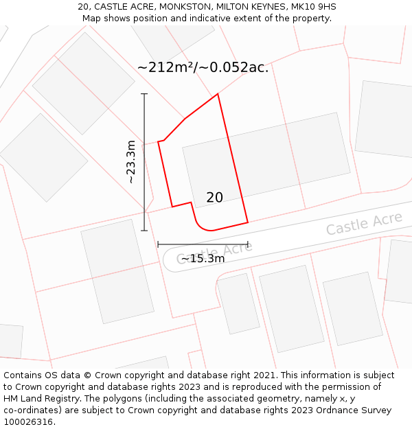 20, CASTLE ACRE, MONKSTON, MILTON KEYNES, MK10 9HS: Plot and title map