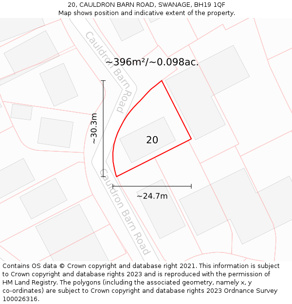 20, CAULDRON BARN ROAD, SWANAGE, BH19 1QF: Plot and title map