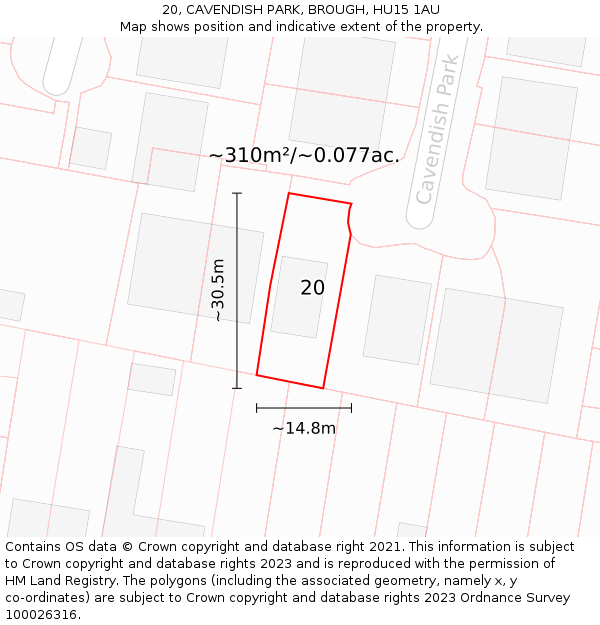 20, CAVENDISH PARK, BROUGH, HU15 1AU: Plot and title map