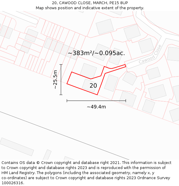 20, CAWOOD CLOSE, MARCH, PE15 8UP: Plot and title map