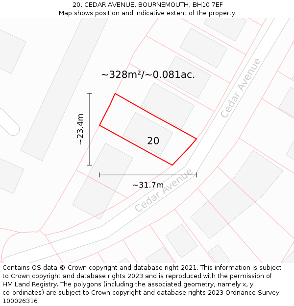 20, CEDAR AVENUE, BOURNEMOUTH, BH10 7EF: Plot and title map