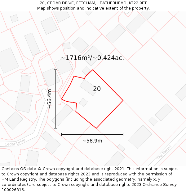 20, CEDAR DRIVE, FETCHAM, LEATHERHEAD, KT22 9ET: Plot and title map