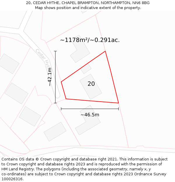 20, CEDAR HYTHE, CHAPEL BRAMPTON, NORTHAMPTON, NN6 8BG: Plot and title map