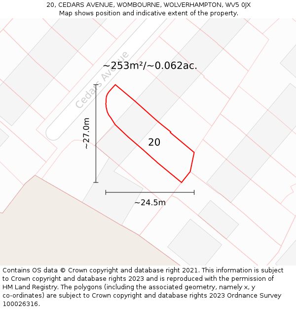 20, CEDARS AVENUE, WOMBOURNE, WOLVERHAMPTON, WV5 0JX: Plot and title map