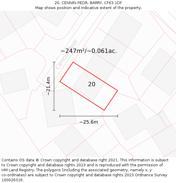 20, CENNIN PEDR, BARRY, CF63 1DF: Plot and title map