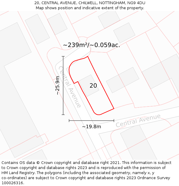 20, CENTRAL AVENUE, CHILWELL, NOTTINGHAM, NG9 4DU: Plot and title map