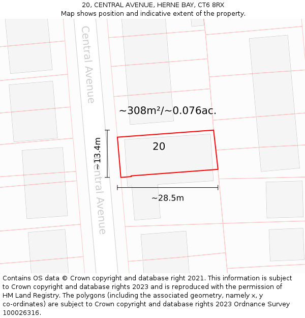 20, CENTRAL AVENUE, HERNE BAY, CT6 8RX: Plot and title map