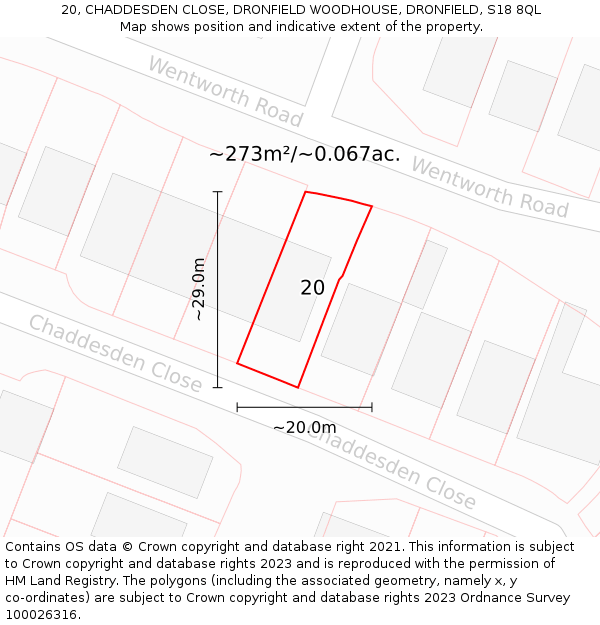 20, CHADDESDEN CLOSE, DRONFIELD WOODHOUSE, DRONFIELD, S18 8QL: Plot and title map