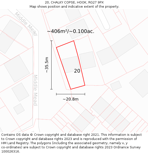 20, CHALKY COPSE, HOOK, RG27 9PX: Plot and title map