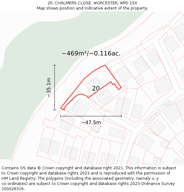 20, CHALMERS CLOSE, WORCESTER, WR5 1SX: Plot and title map