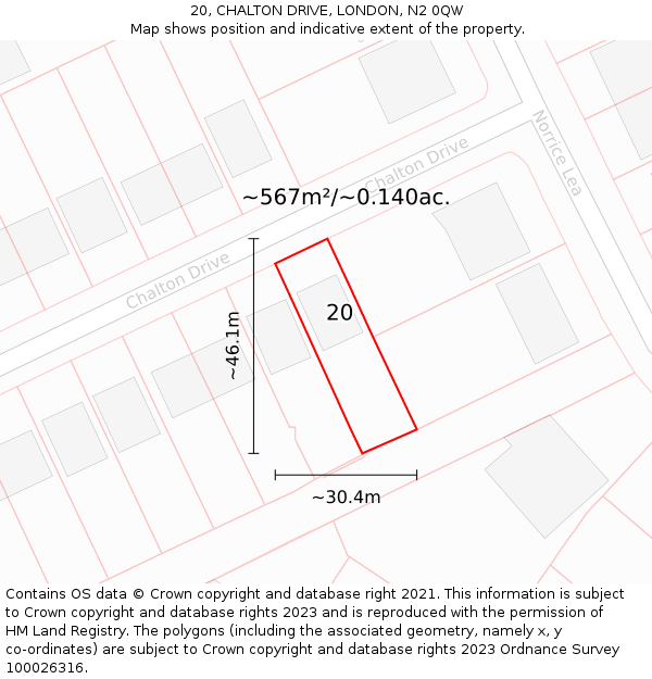 20, CHALTON DRIVE, LONDON, N2 0QW: Plot and title map