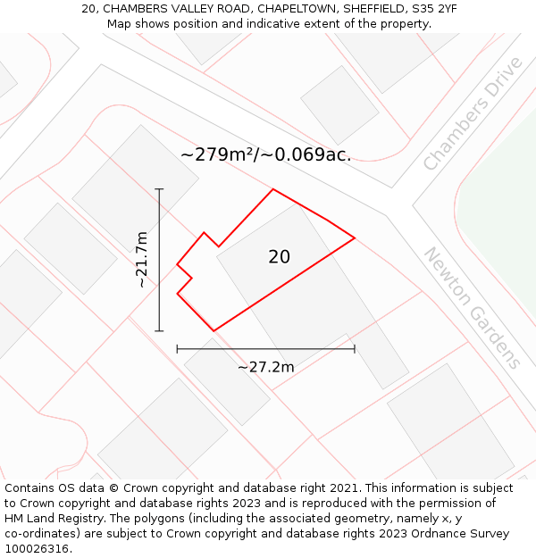 20, CHAMBERS VALLEY ROAD, CHAPELTOWN, SHEFFIELD, S35 2YF: Plot and title map