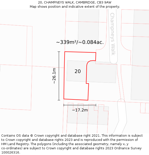 20, CHAMPNEYS WALK, CAMBRIDGE, CB3 9AW: Plot and title map