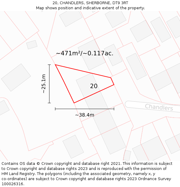 20, CHANDLERS, SHERBORNE, DT9 3RT: Plot and title map