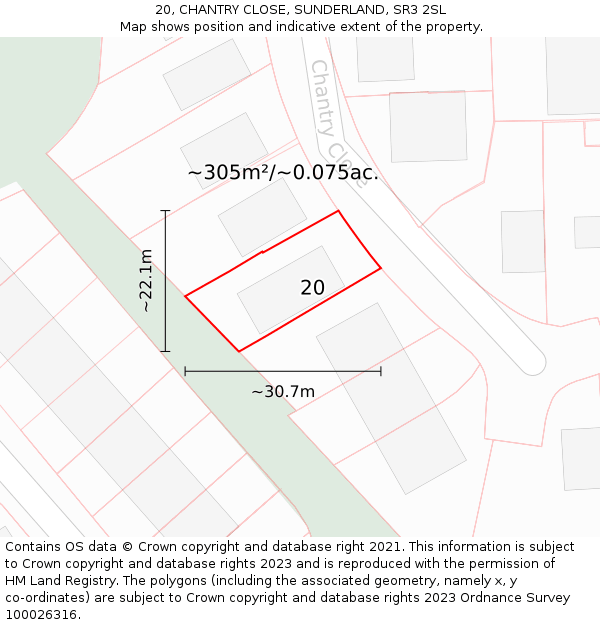 20, CHANTRY CLOSE, SUNDERLAND, SR3 2SL: Plot and title map