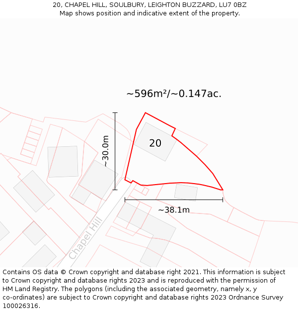 20, CHAPEL HILL, SOULBURY, LEIGHTON BUZZARD, LU7 0BZ: Plot and title map