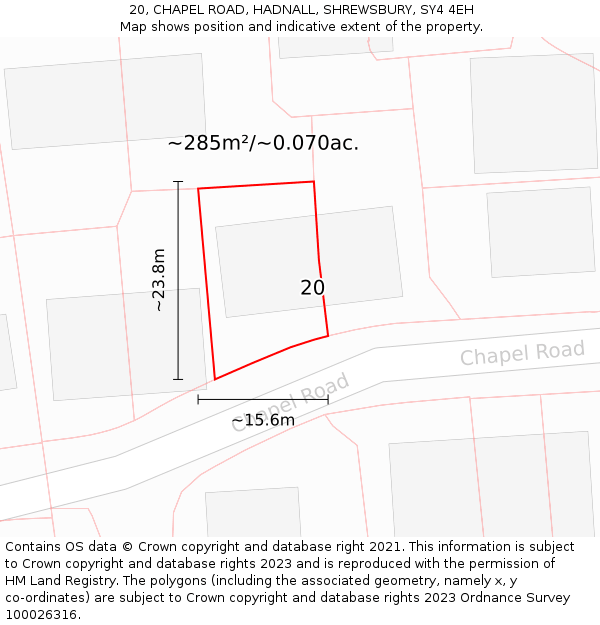 20, CHAPEL ROAD, HADNALL, SHREWSBURY, SY4 4EH: Plot and title map