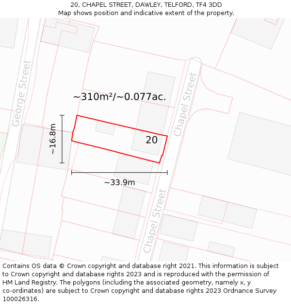 20, CHAPEL STREET, DAWLEY, TELFORD, TF4 3DD: Plot and title map