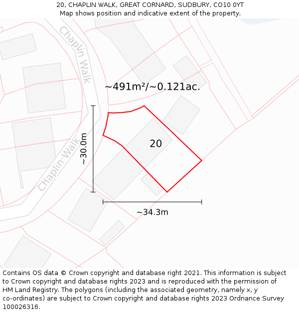 20, CHAPLIN WALK, GREAT CORNARD, SUDBURY, CO10 0YT: Plot and title map