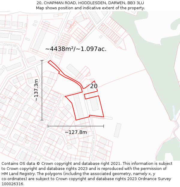 20, CHAPMAN ROAD, HODDLESDEN, DARWEN, BB3 3LU: Plot and title map