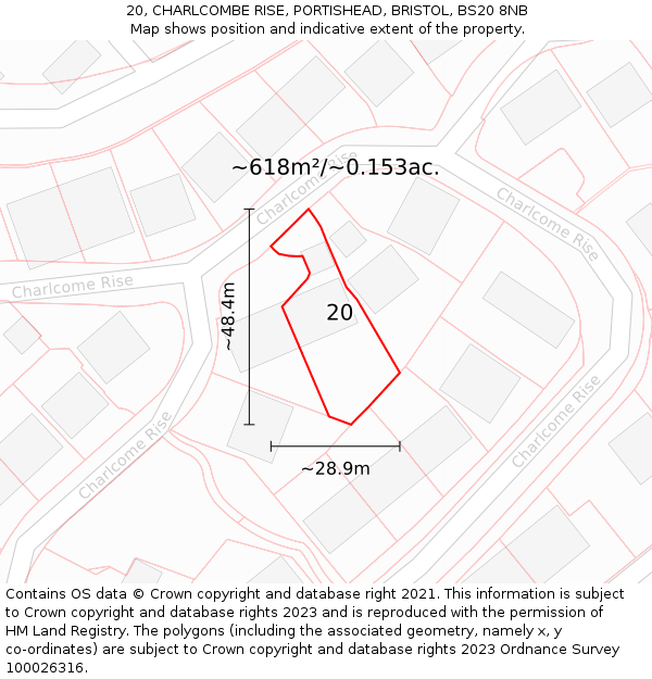 20, CHARLCOMBE RISE, PORTISHEAD, BRISTOL, BS20 8NB: Plot and title map