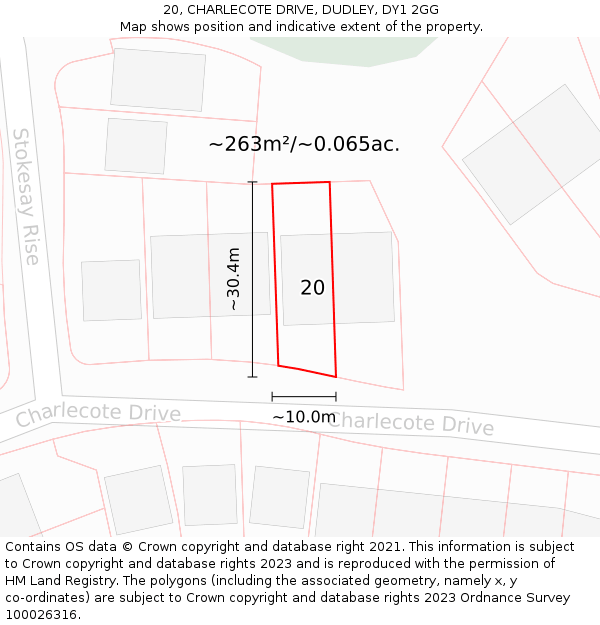 20, CHARLECOTE DRIVE, DUDLEY, DY1 2GG: Plot and title map