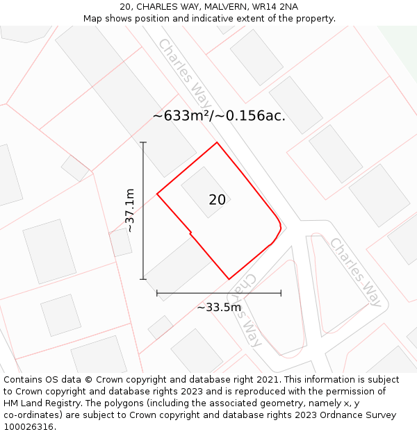 20, CHARLES WAY, MALVERN, WR14 2NA: Plot and title map