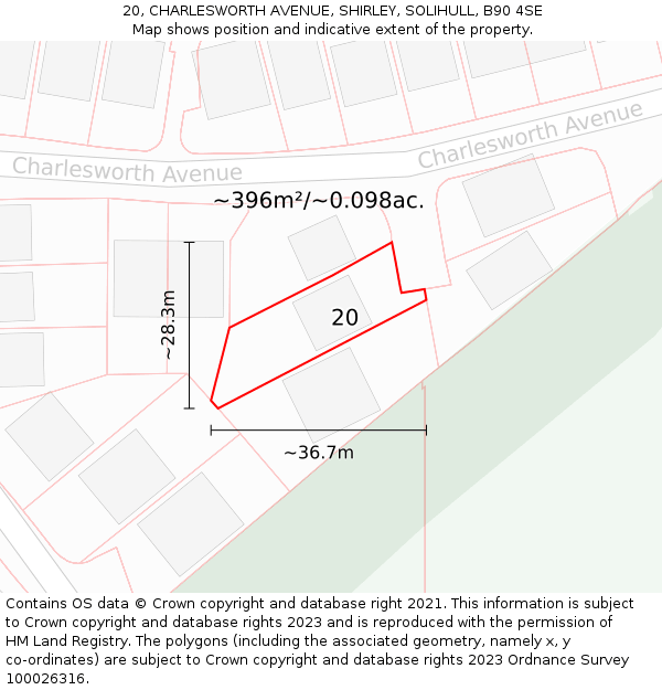 20, CHARLESWORTH AVENUE, SHIRLEY, SOLIHULL, B90 4SE: Plot and title map