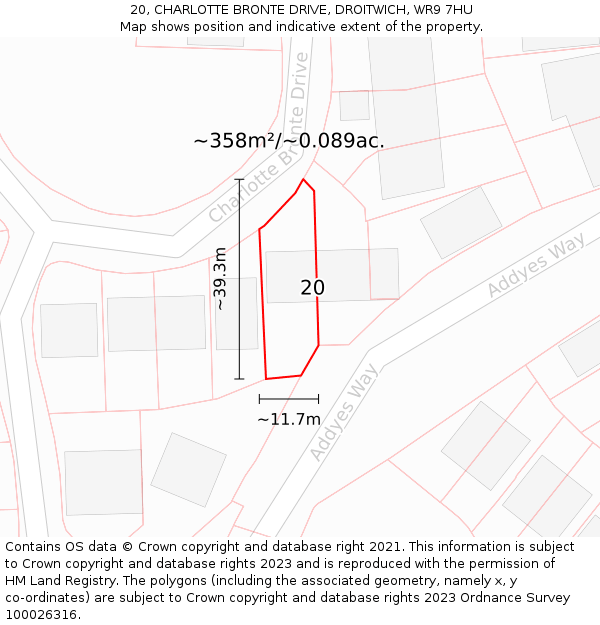 20, CHARLOTTE BRONTE DRIVE, DROITWICH, WR9 7HU: Plot and title map