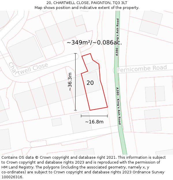 20, CHARTWELL CLOSE, PAIGNTON, TQ3 3LT: Plot and title map