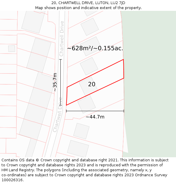 20, CHARTWELL DRIVE, LUTON, LU2 7JD: Plot and title map