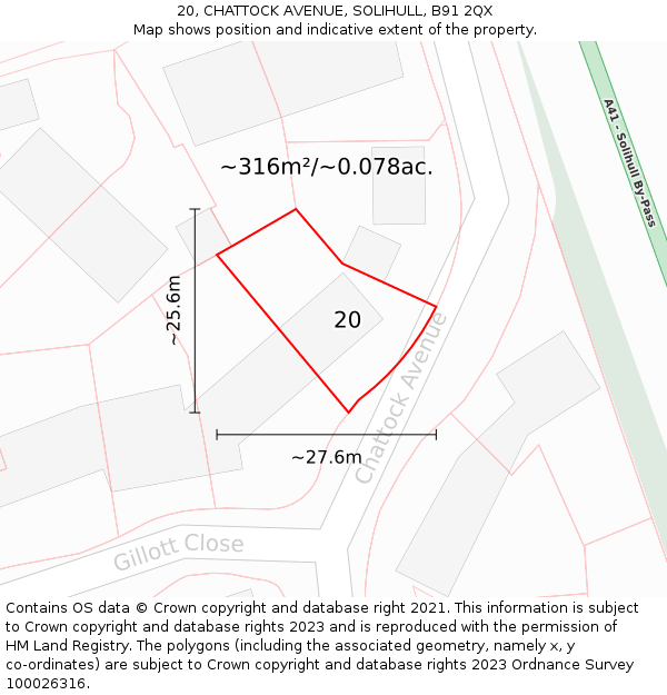 20, CHATTOCK AVENUE, SOLIHULL, B91 2QX: Plot and title map