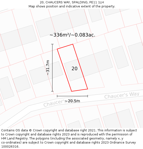 20, CHAUCERS WAY, SPALDING, PE11 1LH: Plot and title map