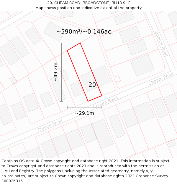 20, CHEAM ROAD, BROADSTONE, BH18 9HE: Plot and title map