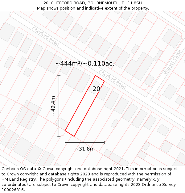 20, CHERFORD ROAD, BOURNEMOUTH, BH11 8SU: Plot and title map