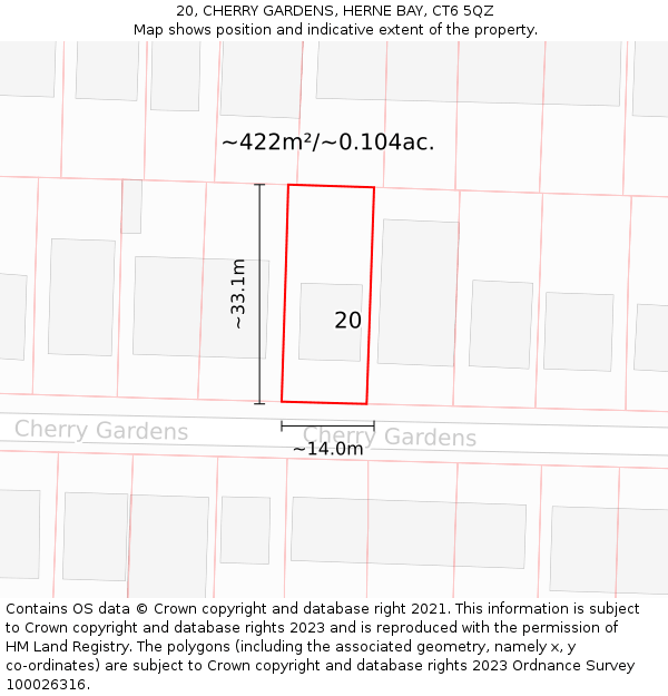 20, CHERRY GARDENS, HERNE BAY, CT6 5QZ: Plot and title map