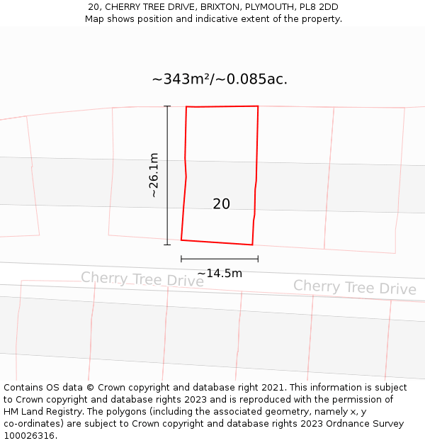 20, CHERRY TREE DRIVE, BRIXTON, PLYMOUTH, PL8 2DD: Plot and title map