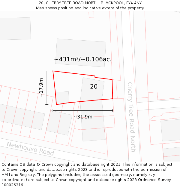 20, CHERRY TREE ROAD NORTH, BLACKPOOL, FY4 4NY: Plot and title map