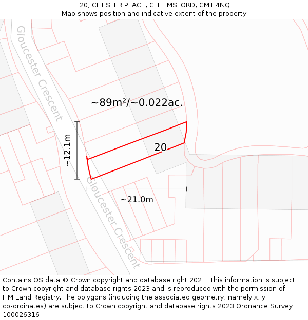 20, CHESTER PLACE, CHELMSFORD, CM1 4NQ: Plot and title map