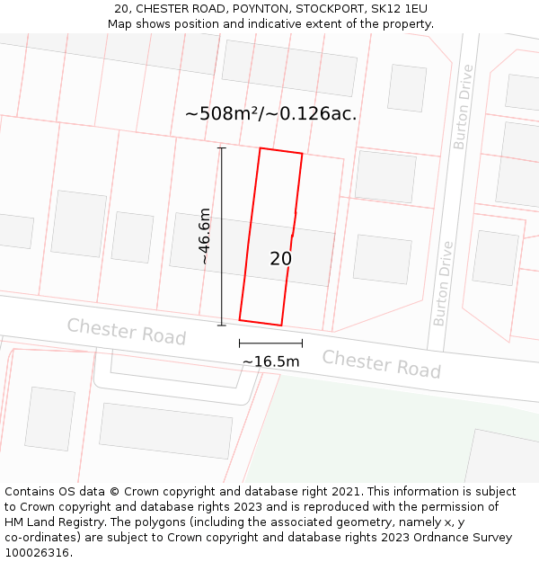 20, CHESTER ROAD, POYNTON, STOCKPORT, SK12 1EU: Plot and title map