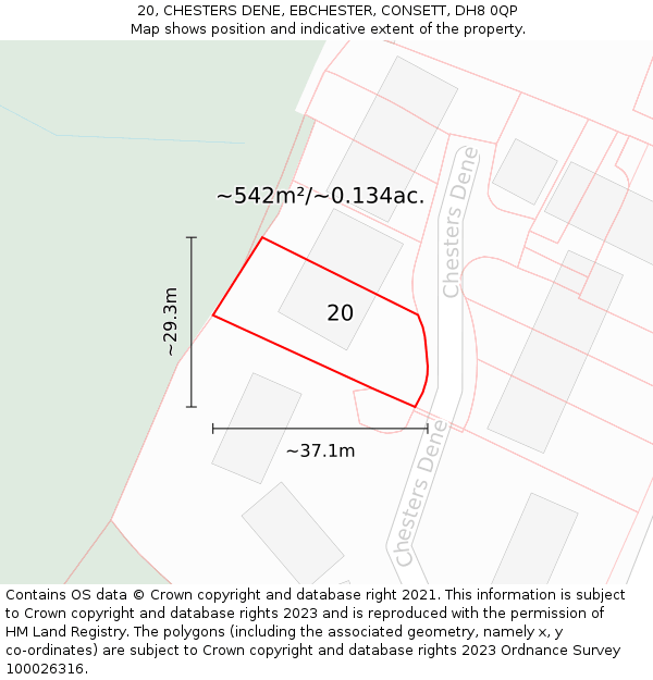 20, CHESTERS DENE, EBCHESTER, CONSETT, DH8 0QP: Plot and title map