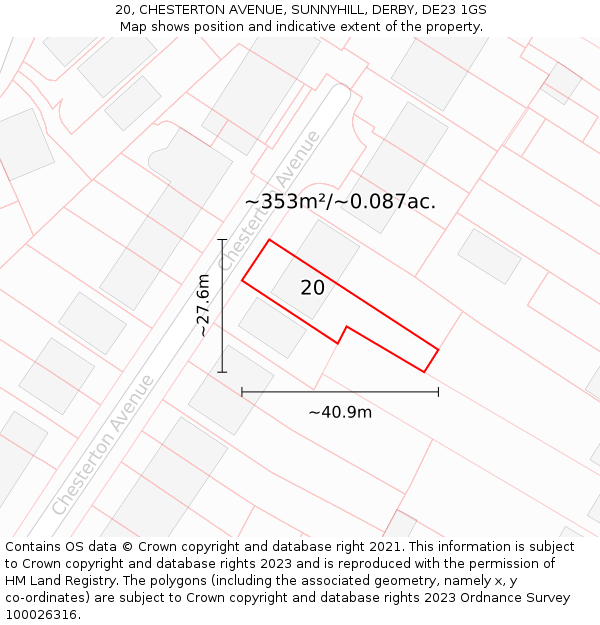 20, CHESTERTON AVENUE, SUNNYHILL, DERBY, DE23 1GS: Plot and title map