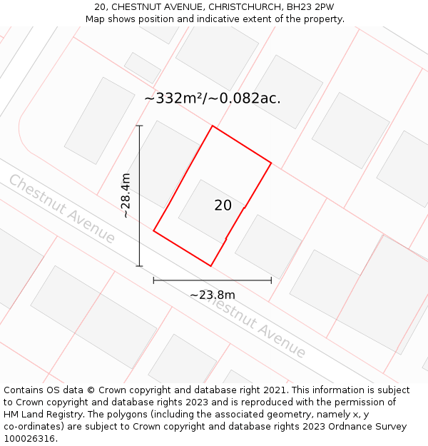 20, CHESTNUT AVENUE, CHRISTCHURCH, BH23 2PW: Plot and title map