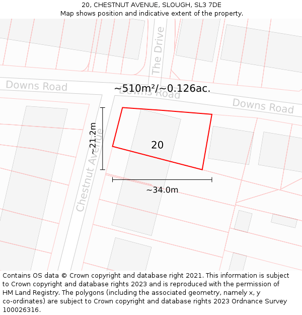 20, CHESTNUT AVENUE, SLOUGH, SL3 7DE: Plot and title map