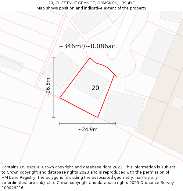 20, CHESTNUT GRANGE, ORMSKIRK, L39 4YG: Plot and title map
