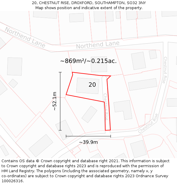 20, CHESTNUT RISE, DROXFORD, SOUTHAMPTON, SO32 3NY: Plot and title map